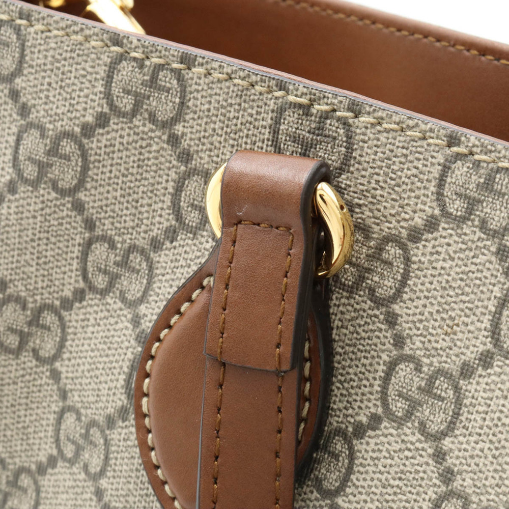 GUCCI GG Supreme Handbag Tote Bag Shoulder Leather Beige Brown - Picture 7 of 8